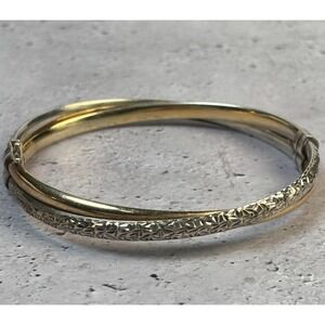 Sterling Silver & Gold-Filled Hinged Bangle Bracelet 925-1/20 14K AU 13 Grams